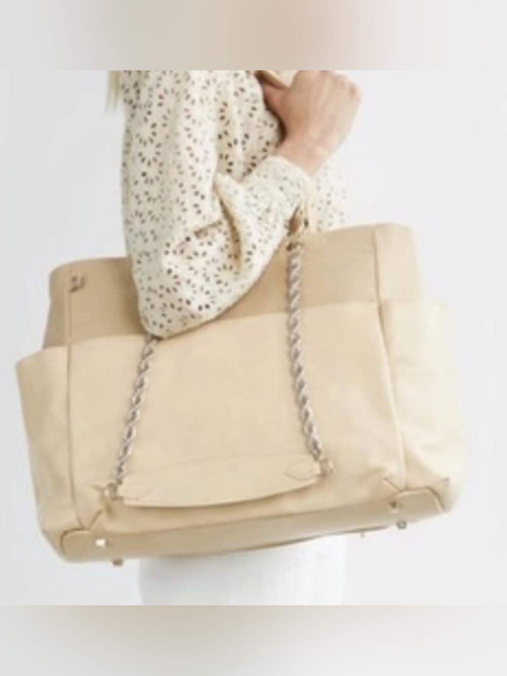 BEIS Cream Tote diaper Bag with Chain Handles